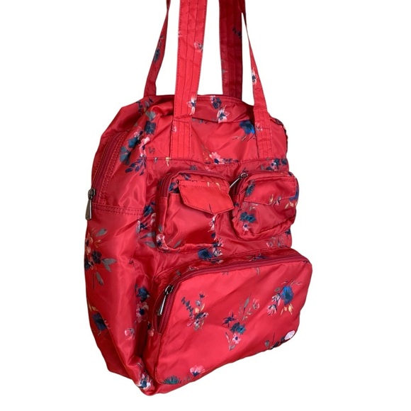 Lug Puddle Jumper Red Floral Tote Packable Trolly Sleeve EUC - Picture 3 of 8
